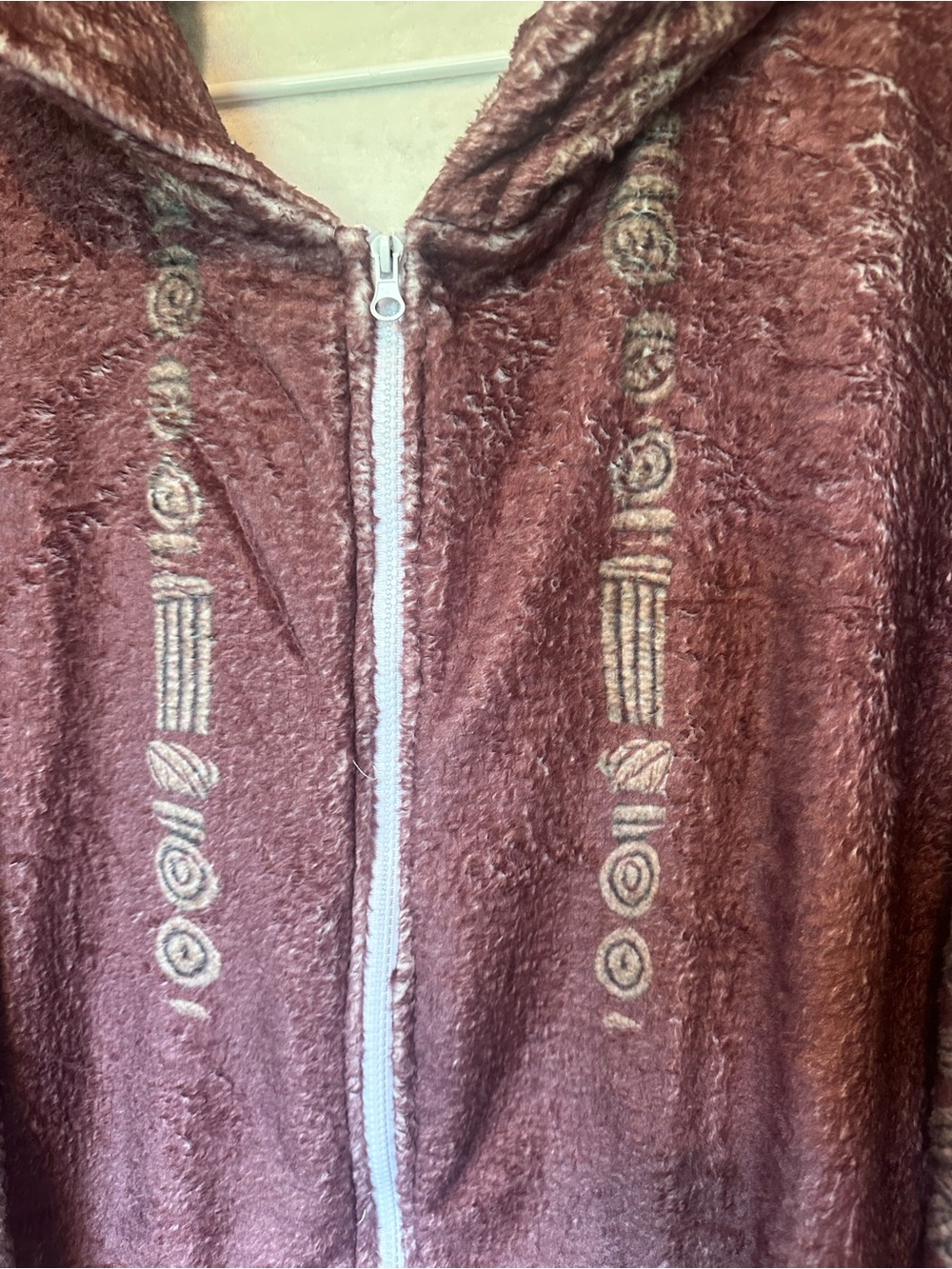 Women’s 3XL Plush Sherpa Fleece Zip Hoodie Celtic Print Cozy Oversized Brown